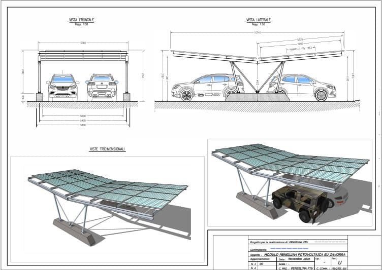 Pensilina fotovoltaica carport per auto